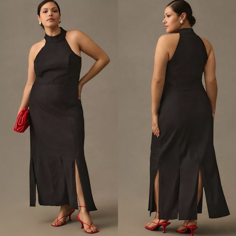 Anthropologie Halter Slit Midi Dress in Black